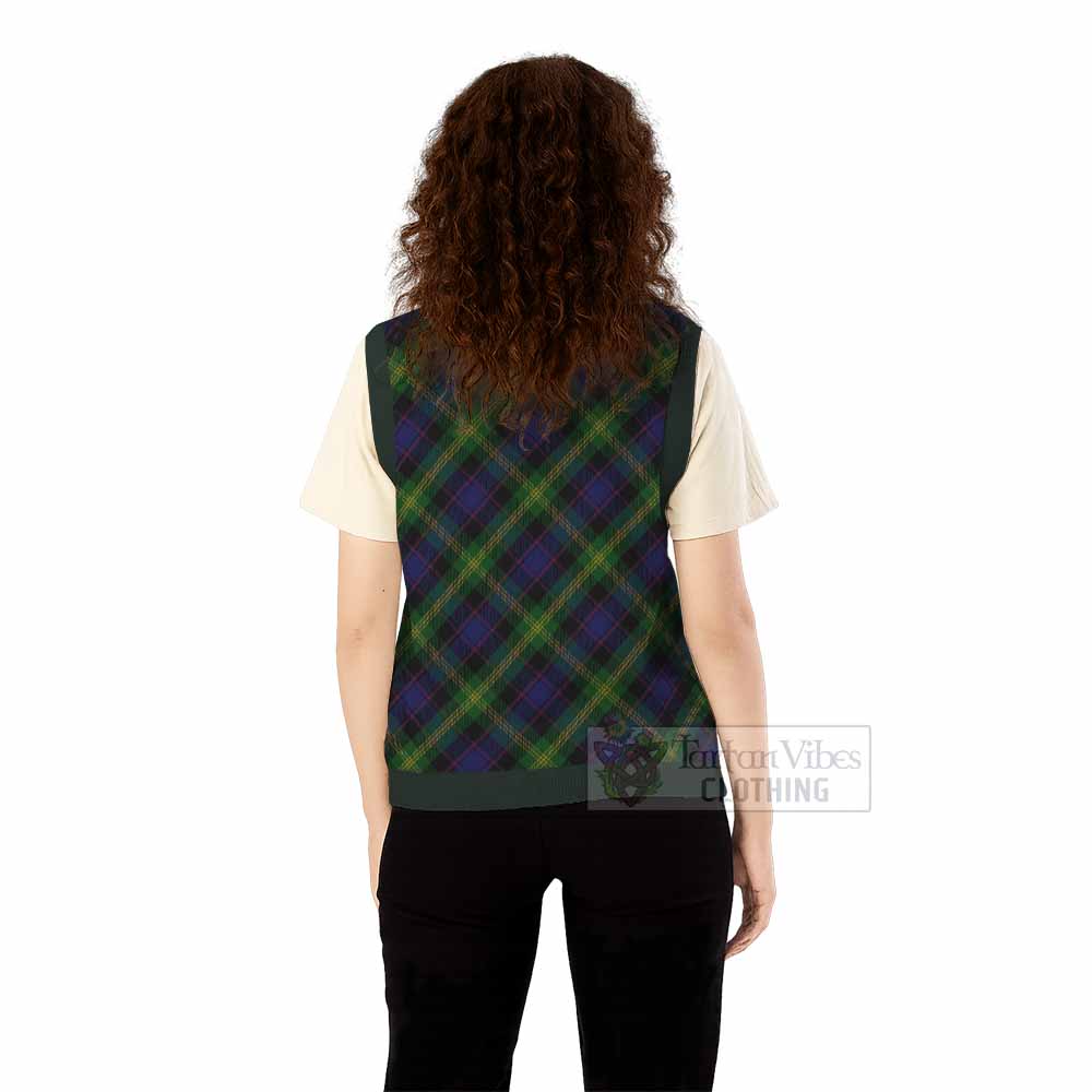 Watson Tartan Knitted V-Neck Vest with Family Crest Cross Style