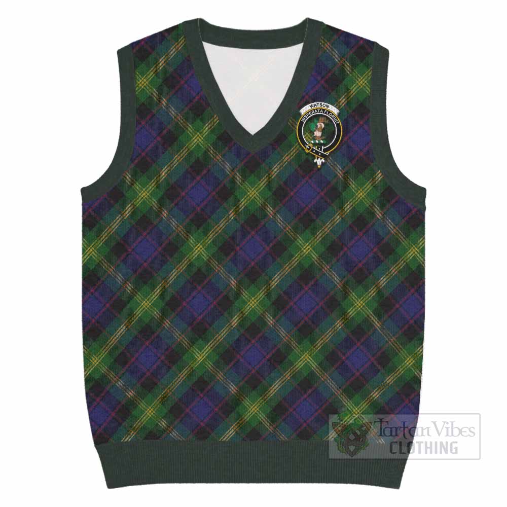 Watson Tartan Knitted V-Neck Vest with Family Crest Cross Style