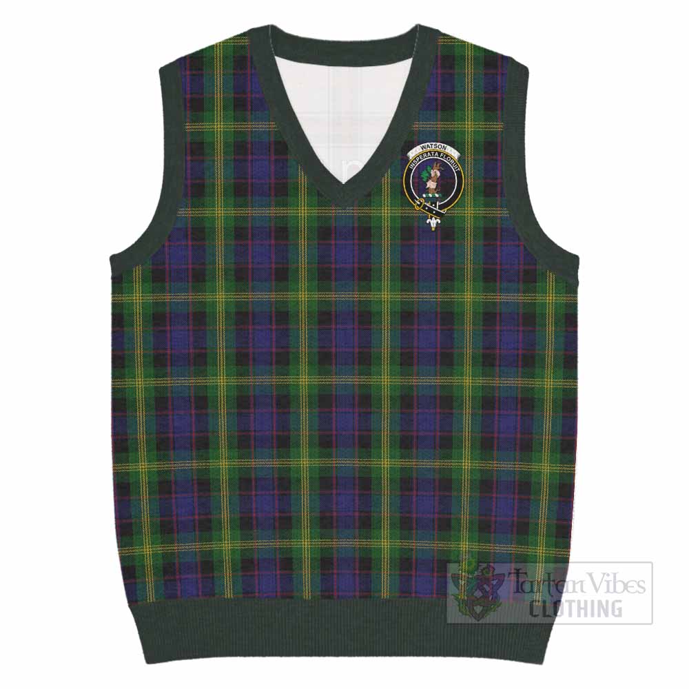 Watson Tartan Knitted V-Neck Vest with Family Crest - Tartan Vibes Clothing