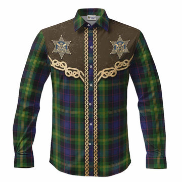 Watson Tartan Long Sleeve Button Shirts Bigfoot Riding The Kelpie Monster