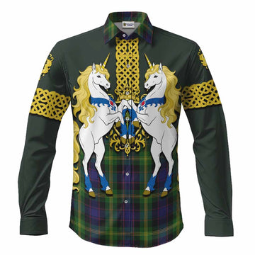 Watson Tartan Long Sleeve Button Shirts Unicorn Celtic Knot And Thistle Emblem