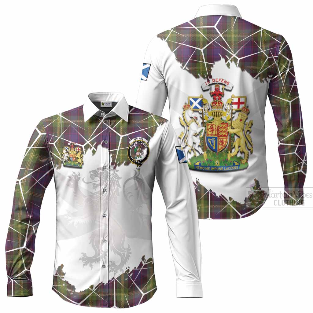 Watson Tartan Long Sleeve Button Shirts with Family Crest and Lion Rampant Grunge Style