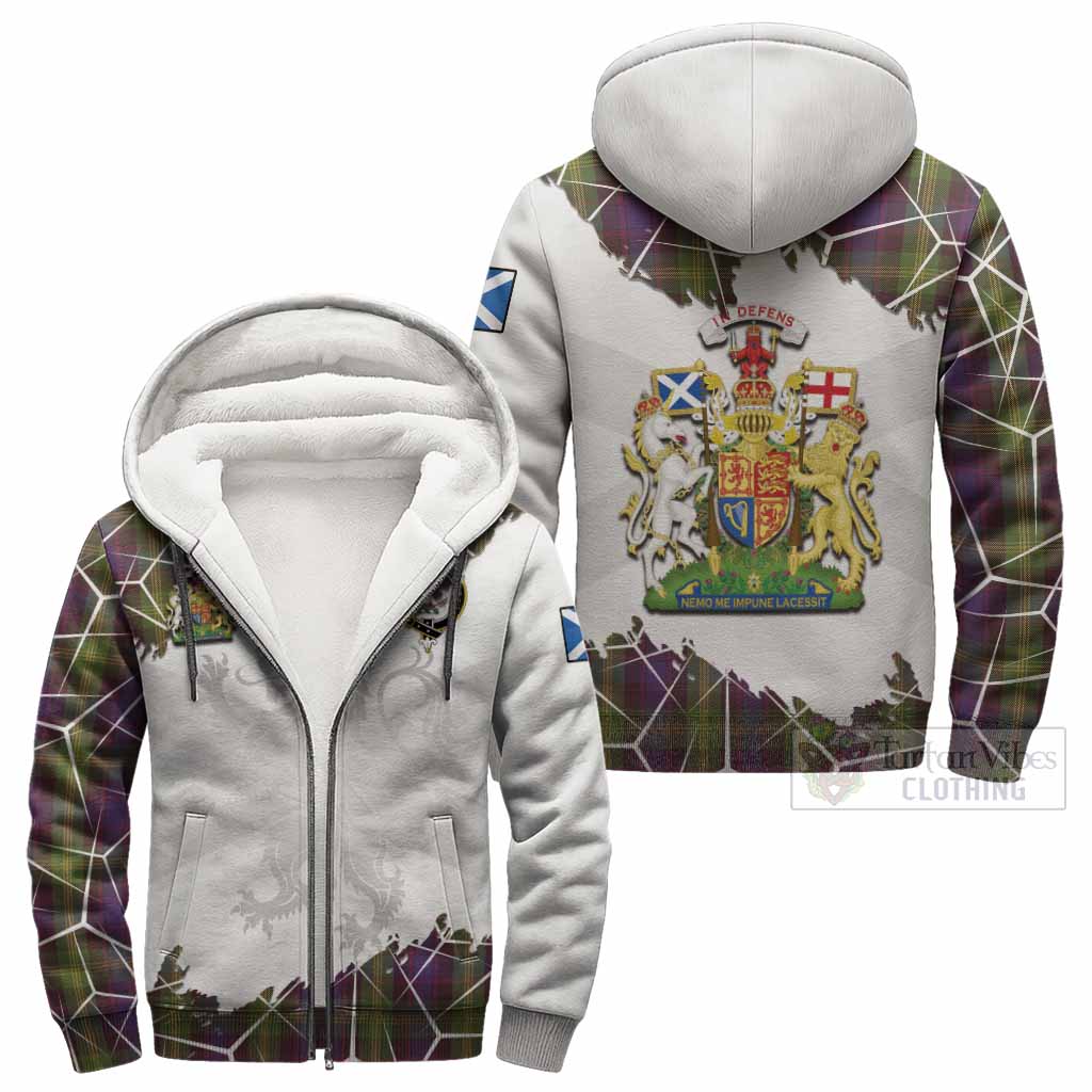 Watson Tartan Sherpa Hoodie with Family Crest and Lion Rampant Grunge Style