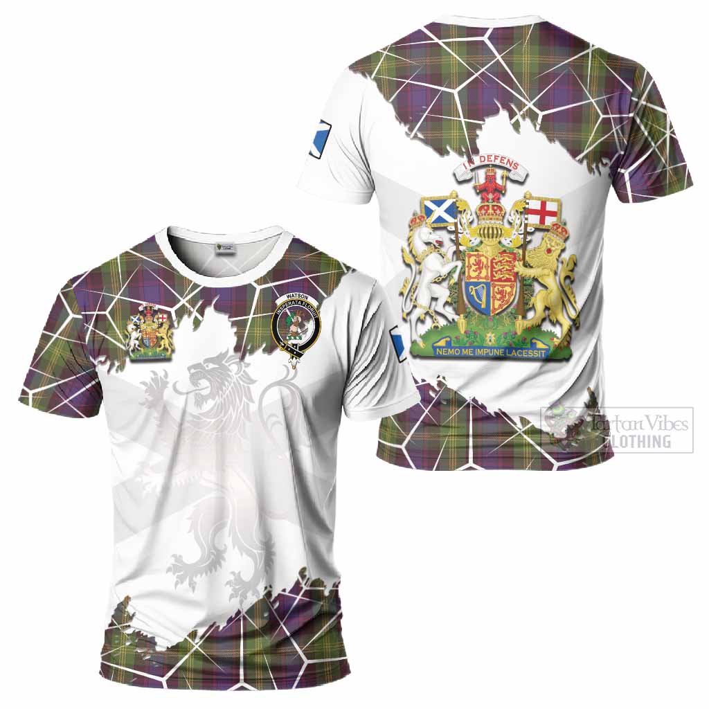 Watson Tartan T-Shirt with Family Crest and Lion Rampant Grunge Style