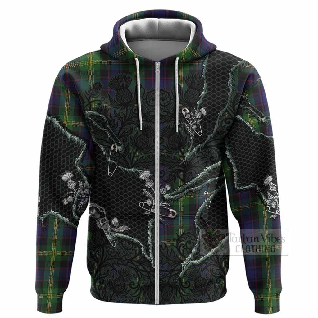Watson Tartan Thistle Dark Gothic Hoodie Zip Hoodie - Tartan Vibes Clothing