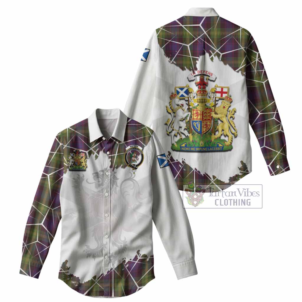 Watson Tartan Women Casual Shirt with Family Crest and Lion Rampant Grunge Style