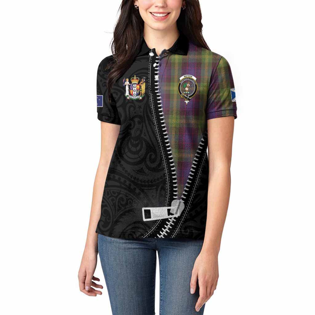 Watson Tartan Women Polo Shirt New Zealand Pattern Unique Zipper Stylized