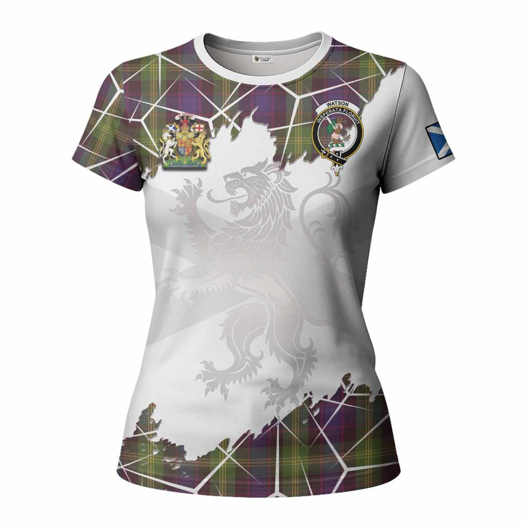 Watson Tartan Women T shirt with Family Crest and Lion Rampant Grunge Style