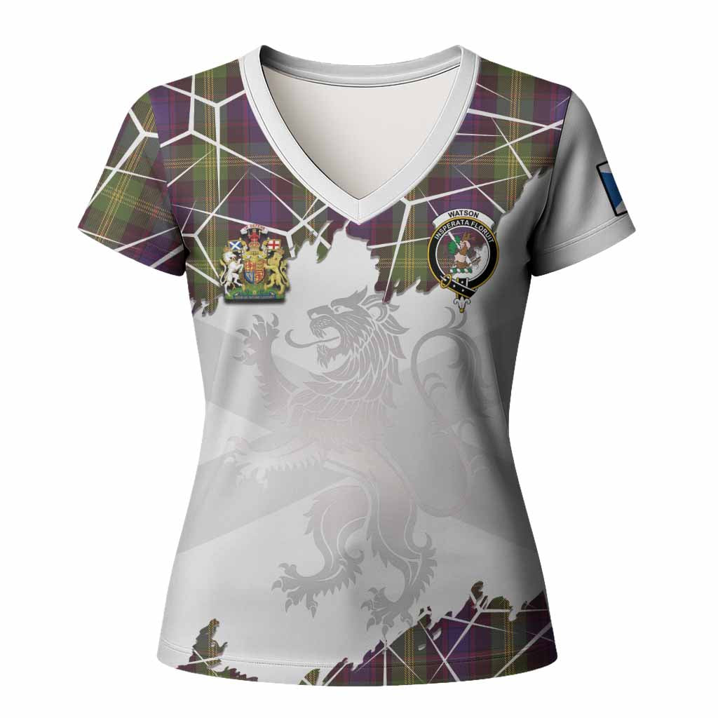 Watson Tartan Women T shirt with Family Crest and Lion Rampant Grunge Style