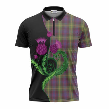 Watson Tartan Zipper Polo Shirt Traditional Scottish Thistle