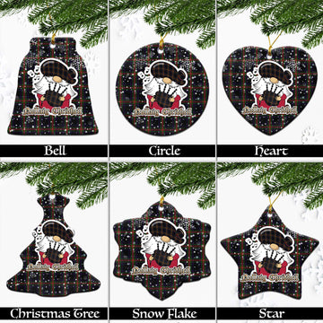 Watt Tartan Christmas Ceramic Ornaments with Scottish Gnome Playing Bagpipes