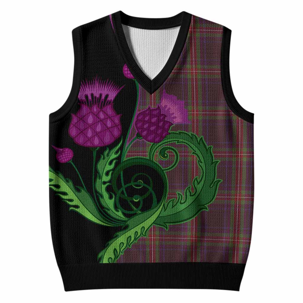 Watt Tartan Knitted V-Neck Vest Traditional Scottish Thistle