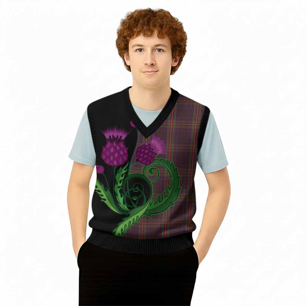 Watt Tartan Knitted V-Neck Vest Traditional Scottish Thistle