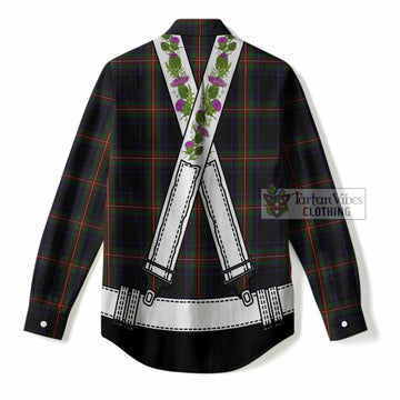 Watt Tartan Lederhosen Costume Women Casual Shirt Scotland Thistle Floral