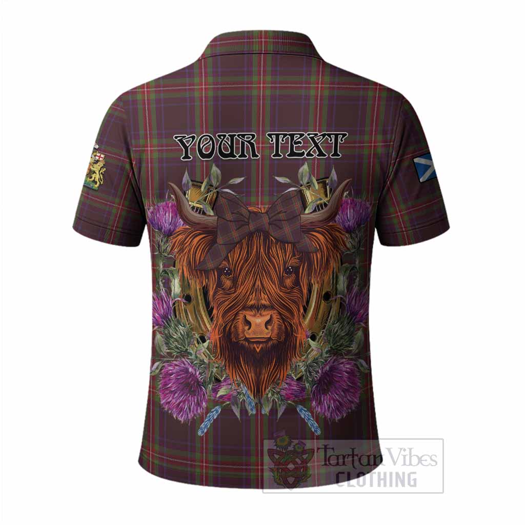 Watt Tartan Polo Shirt Scottish Thistle Heilan Coo