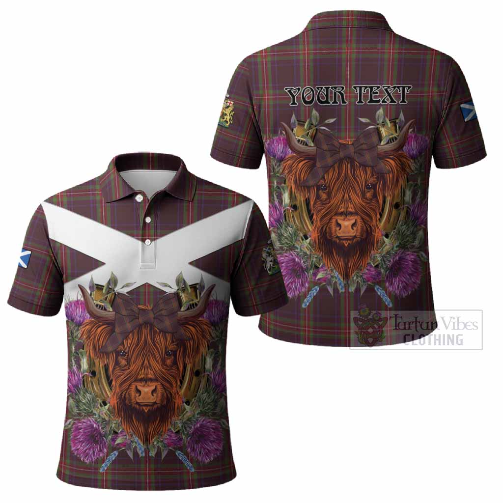 Watt Tartan Polo Shirt Scottish Thistle Heilan Coo