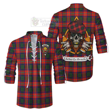 Wauchope Tartan Ghillie Kilt Shirt with Family Crest and Bearded Skull Holding Bottles of Whiskey Men - Tartan Vibes Clothing
