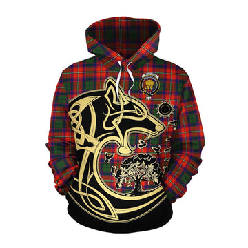 Wauchope Tartan Cotton Hoodie with Family Crest Celtic Wolf Style Pullover Hoodie XS - Tartan Vibes Clothing