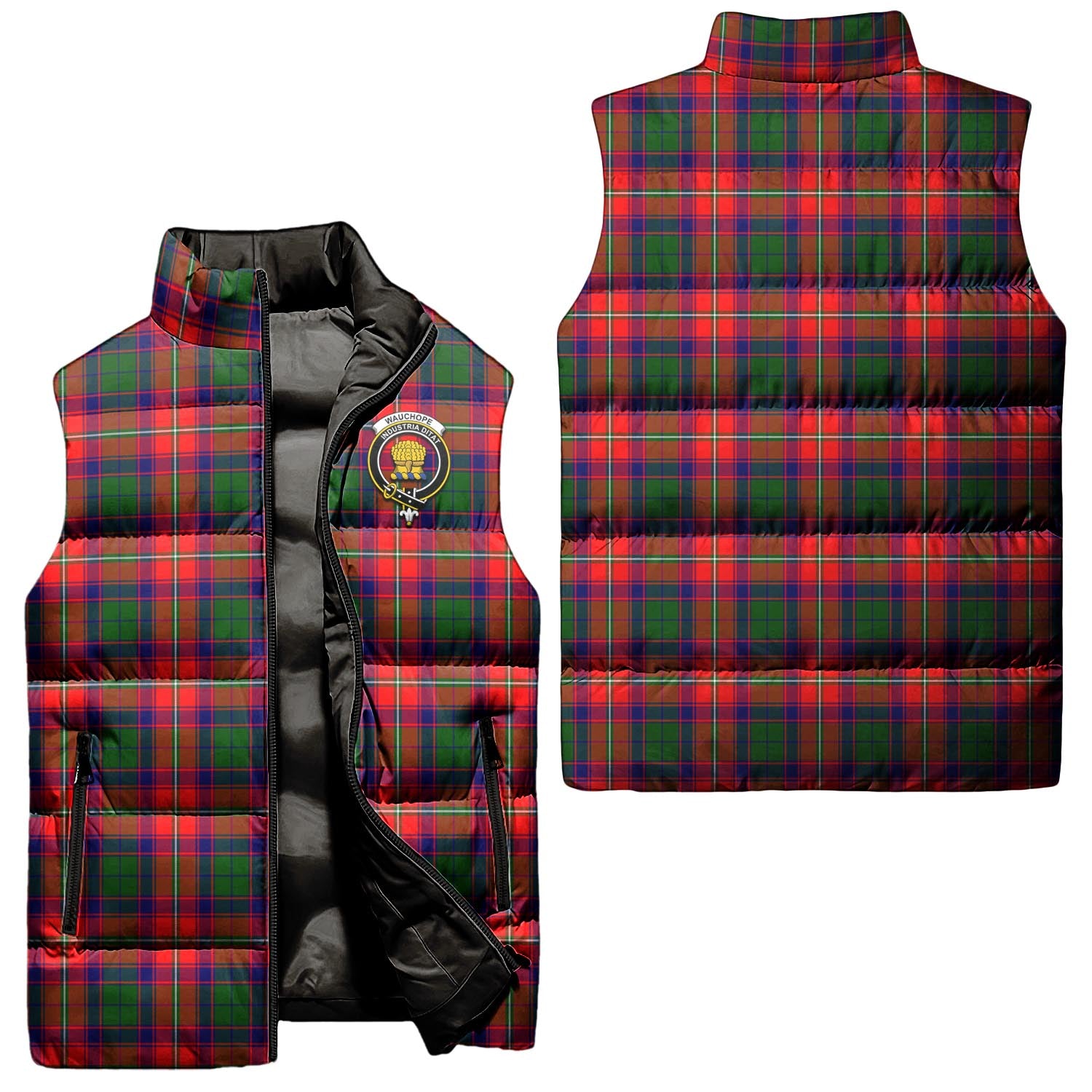 Wauchope Tartan Sleeveless Puffer Jacket with Family Crest Unisex - Tartanvibesclothing