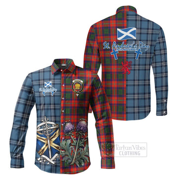 Wauchope Tartan Long Sleeve Button Shirt Happy St. Andrew's Day Half Tartan Style Men's Shirt S - Tartan Vibes Clothing