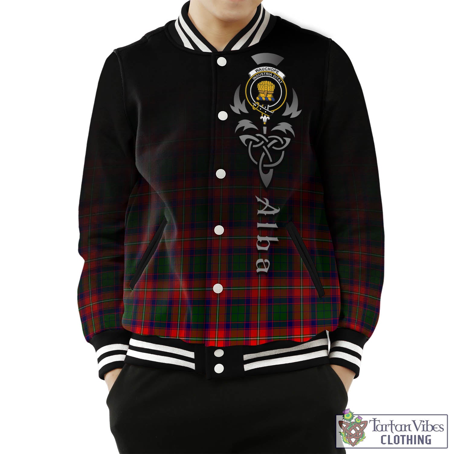 Wauchope Tartan Baseball Jacket Featuring Alba Gu Brath Family Crest Celtic Inspired Unisex - Tartan Vibes Clothing