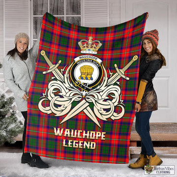 Wauchope Tartan Blanket with Clan Crest and the Golden Sword of Courageous Legacy X-Large 59 x 79 inches 150 x 200 cm - Tartan Vibes Clothing