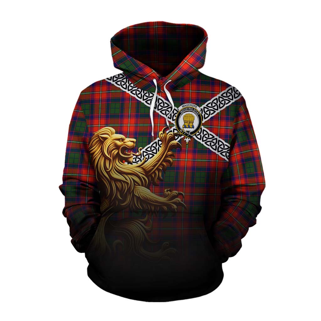 Wauchope Crest Tartan Cotton Hoodie with Golden Lion Emblem Celtic Style Pullover Hoodie XS - Tartan Vibes Clothing