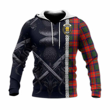 Wauchope Tartan Knitted Hoodie with Family Crest Cross Sword Thistle Celtic Vibes Unisex Knitted Pullover Hoodie - Tartan Vibes Clothing