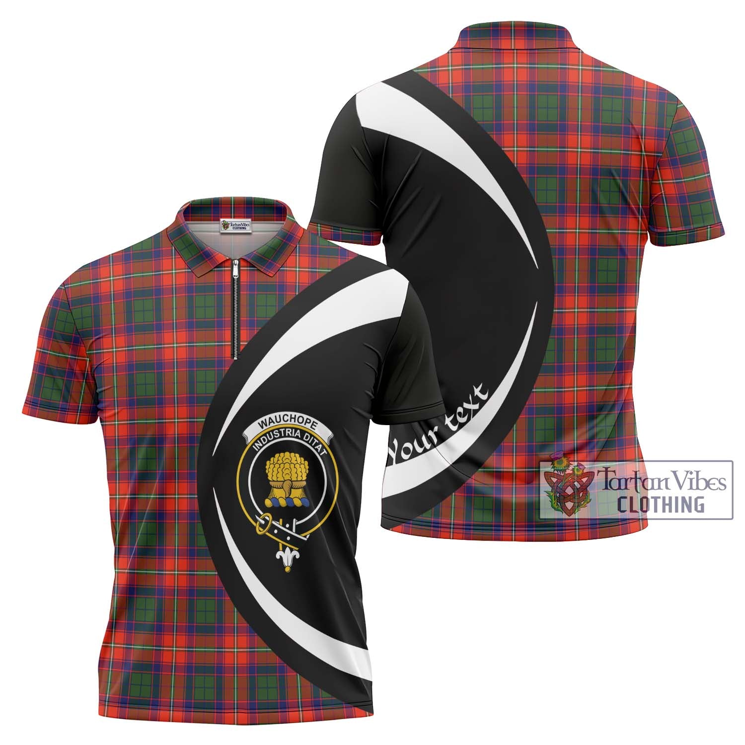 Wauchope Tartan Zipper Polo Shirt with Family Crest Circle Style Unisex - Tartan Vibes Clothing