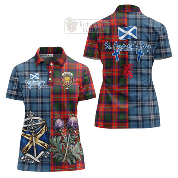 Wauchope Tartan Women's Polo Shirt Happy St. Andrew's Day Half Tartan Style Women - Tartan Vibes Clothing