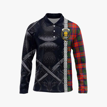 Wauchope Tartan Long Sleeve Polo Shirt with Family Crest Cross Sword Thistle Celtic Vibes Unisex - Tartan Vibes Clothing