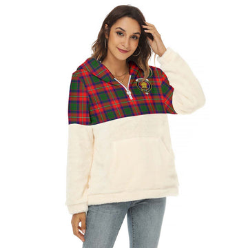 Wauchope Tartan Half Style Women's Borg Fleece Hoodie with Half Zip with Family Crest Female - Tartan Vibes Clothing