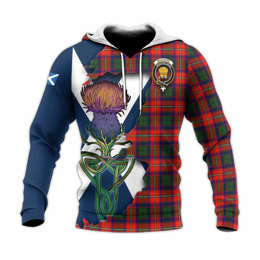 Tartan Vibes Clothing Wauchope Tartan Family Crest Knitted Hoodie Scottish Thistle Celtic Inspired