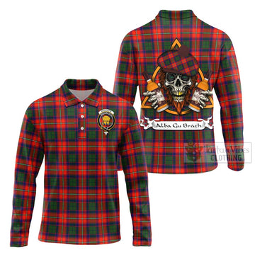 Wauchope Tartan Long Sleeve Polo Shirt with Family Crest and Bearded Skull Holding Bottles of Whiskey Unisex - Tartan Vibes Clothing