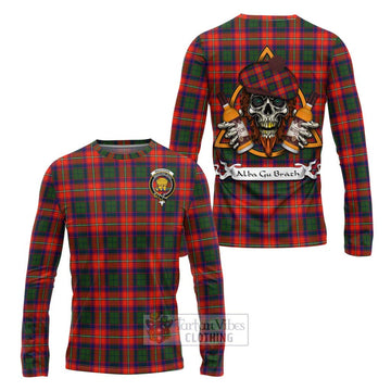 Wauchope Tartan Long Sleeve T-Shirt with Family Crest and Bearded Skull Holding Bottles of Whiskey Unisex - Tartan Vibes Clothing