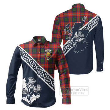 Wauchope Tartan Long Sleeve Button Shirt Featuring Thistle and Scotland Map Men's Shirt S - Tartan Vibes Clothing