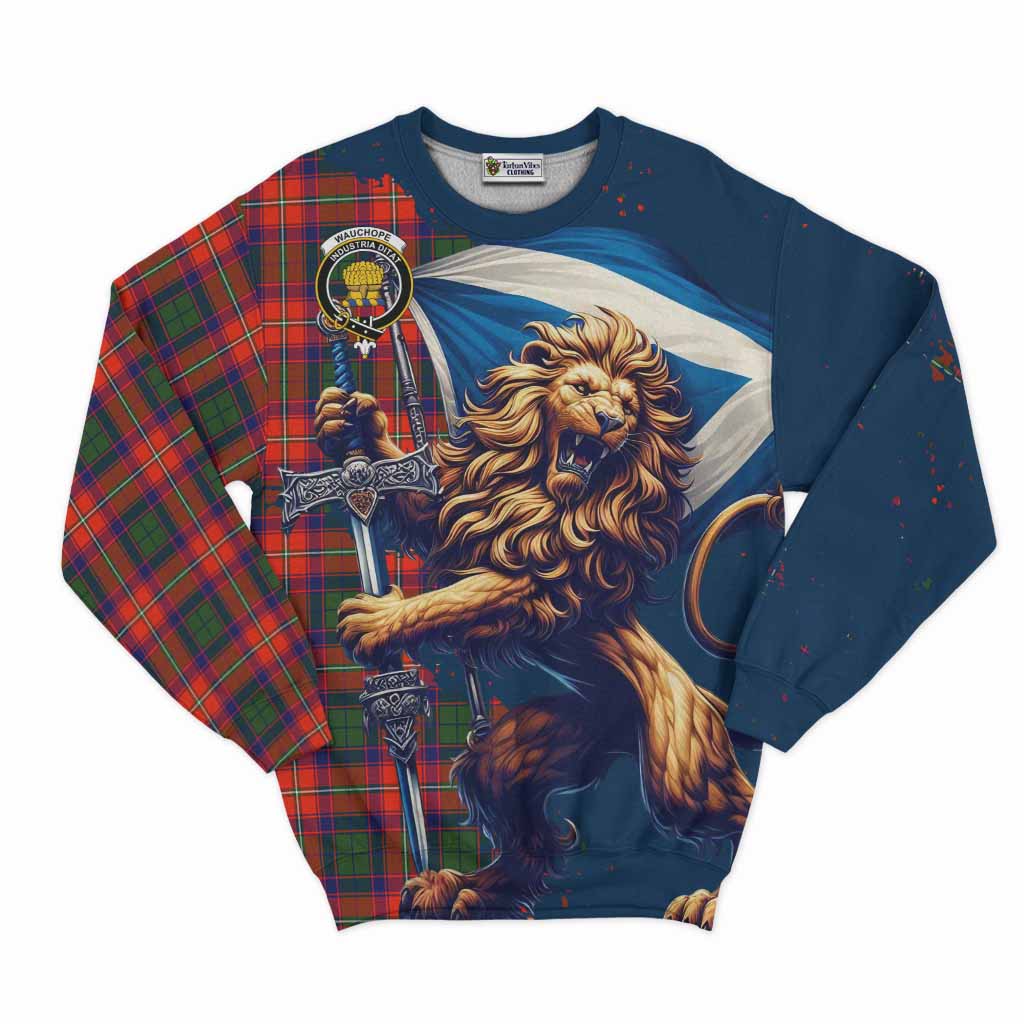 Wauchope Tartan Family Crest Sweatshirt with Scottish Majestic Lion Unisex - Tartan Vibes Clothing