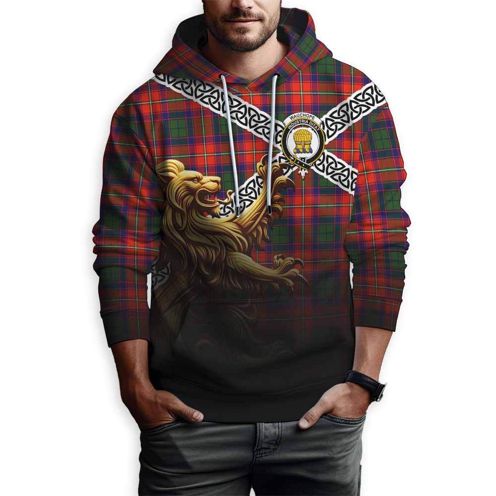 Wauchope Crest Tartan Hoodie with Golden Lion Emblem Celtic Style Pullover Hoodie - Tartan Vibes Clothing