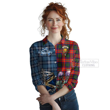 Wauchope Tartan Women's Casual Shirt Happy St. Andrew's Day Half Tartan Style Female - Tartan Vibes Clothing