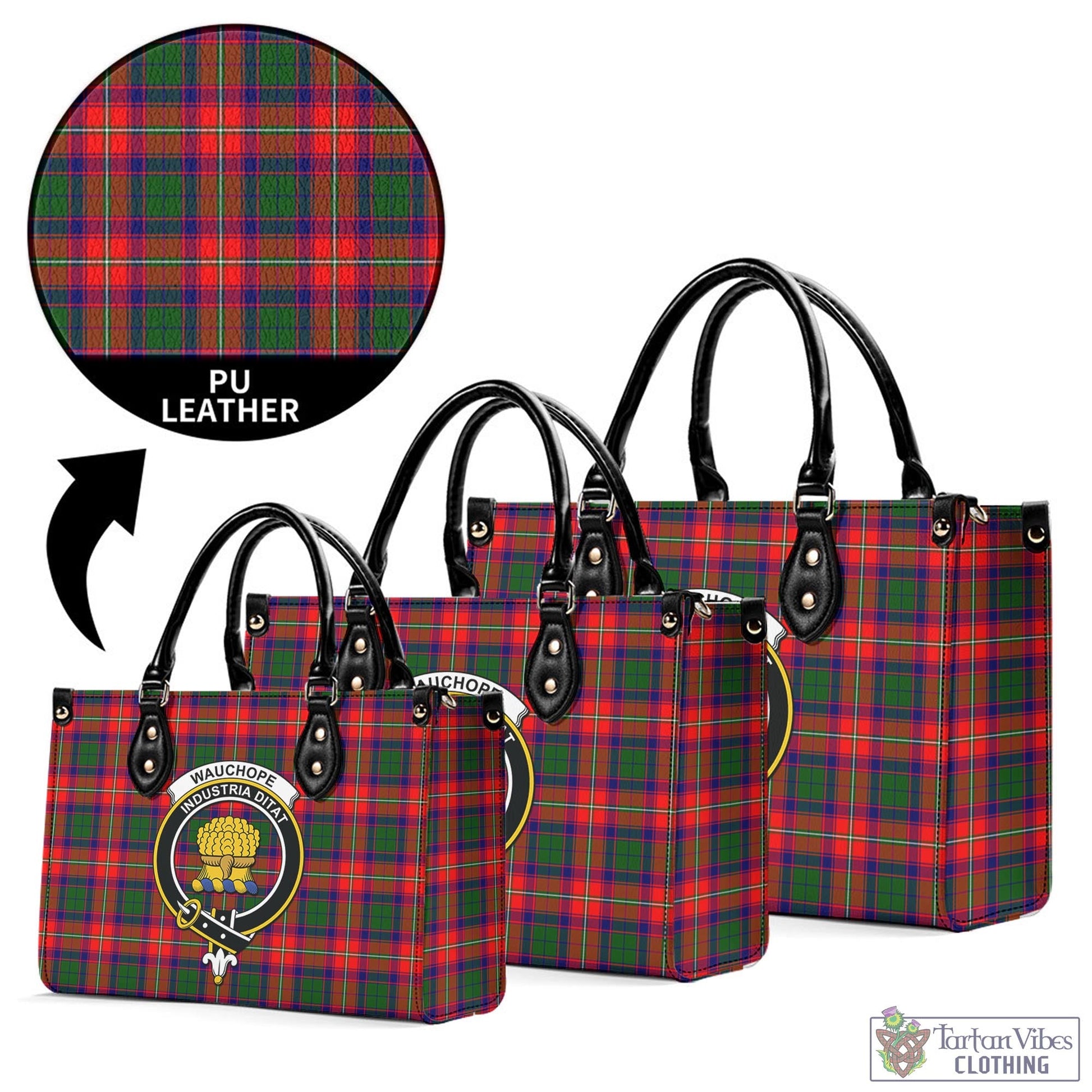 Wauchope Tartan Luxury Leather Handbags with Family Crest L - Tartan Vibes Clothing