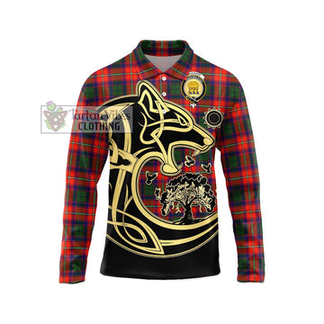 Wauchope Tartan Long Sleeve Polo Shirt with Family Crest Celtic Wolf Style Unisex - Tartan Vibes Clothing