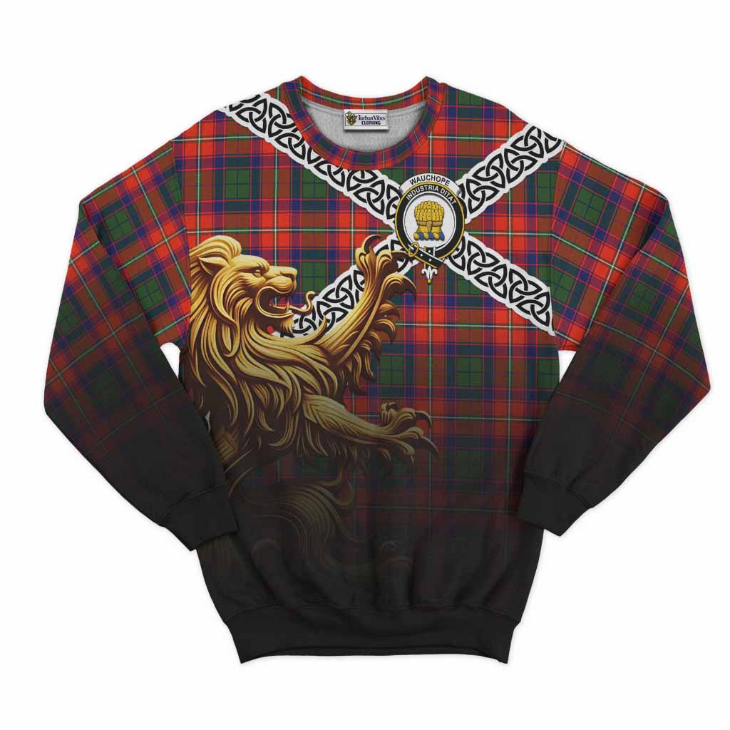 Wauchope Crest Tartan Sweatshirt with Golden Lion Emblem Celtic Style Unisex - Tartan Vibes Clothing