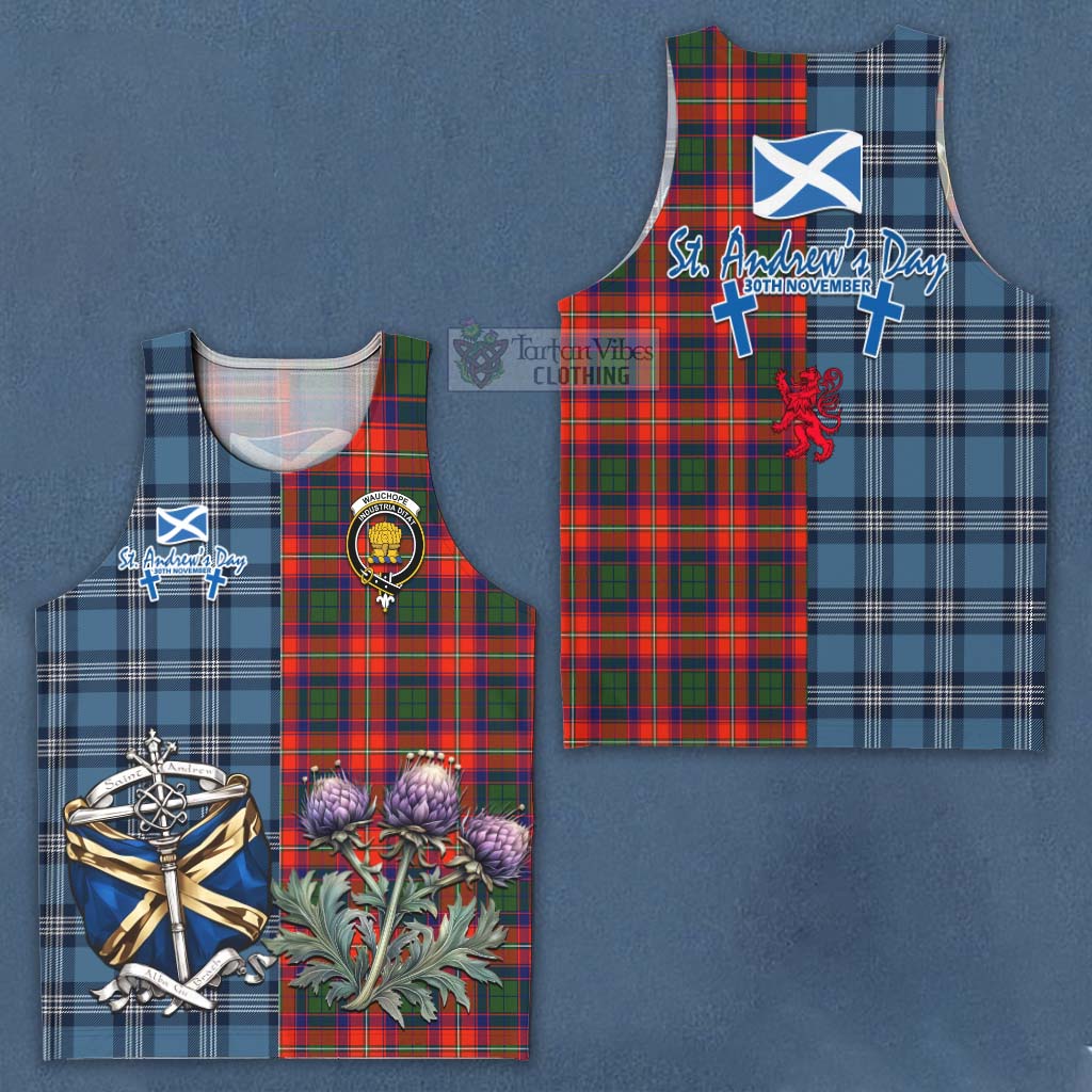 Wauchope Tartan Men's Tank Top Happy St. Andrew's Day Half Tartan Style Men - Tartan Vibes Clothing