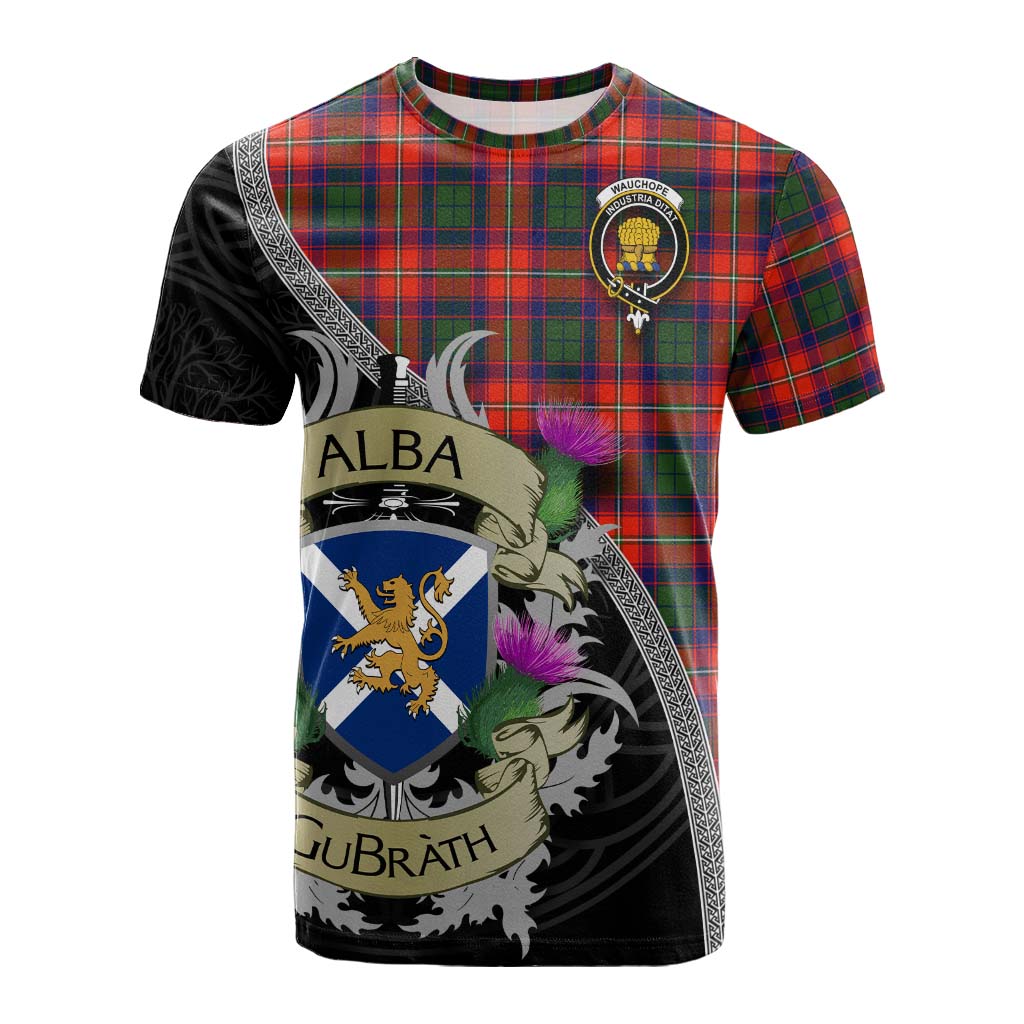 Tartan Vibes Clothing Wauchope Tartan Family Crest Cotton T-shirt Lion Rampant Royal Thistle Shield Celtic Inspired