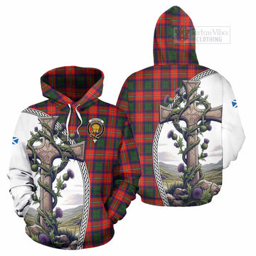 Wauchope Tartan Hoodie with Family Crest and St. Andrew's Cross Accented by Thistle Vines Zip Hoodie - Tartan Vibes Clothing