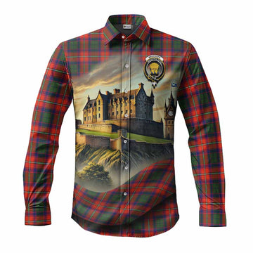 Tartan Vibes Clothing Wauchope Tartan Family Crest Long Sleeve Button Shirt with Scottish Ancient Castle Style