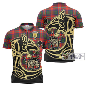 Wauchope Tartan Zipper Polo Shirt with Family Crest Celtic Wolf Style Unisex - Tartan Vibes Clothing