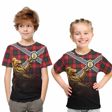 Tartan Vibes Clothing Wauchope Crest Tartan Kid T-Shirt with Golden Lion Emblem Celtic Style
