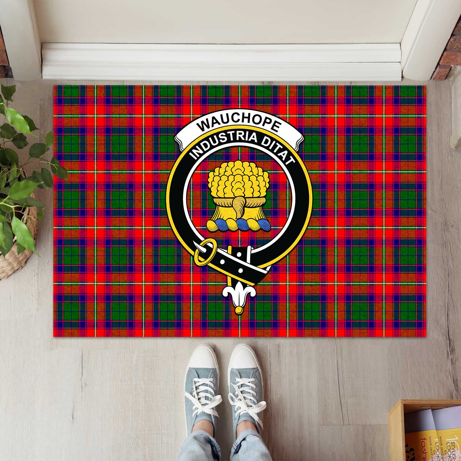 Wauchope Tartan Door Mat with Family Crest - Tartanvibesclothing Shop