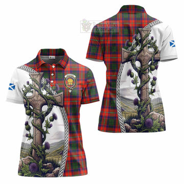 Wauchope Tartan Women's Polo Shirt with Family Crest and St. Andrew's Cross Accented by Thistle Vines Women - Tartan Vibes Clothing
